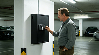 Close up of hand using a Next Generation Shared Access Box